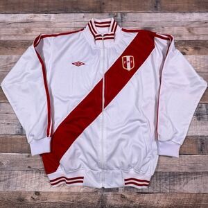 Umbro Mens Peru National Team Track Jacket White Red Large FPF Soccer Zip Up